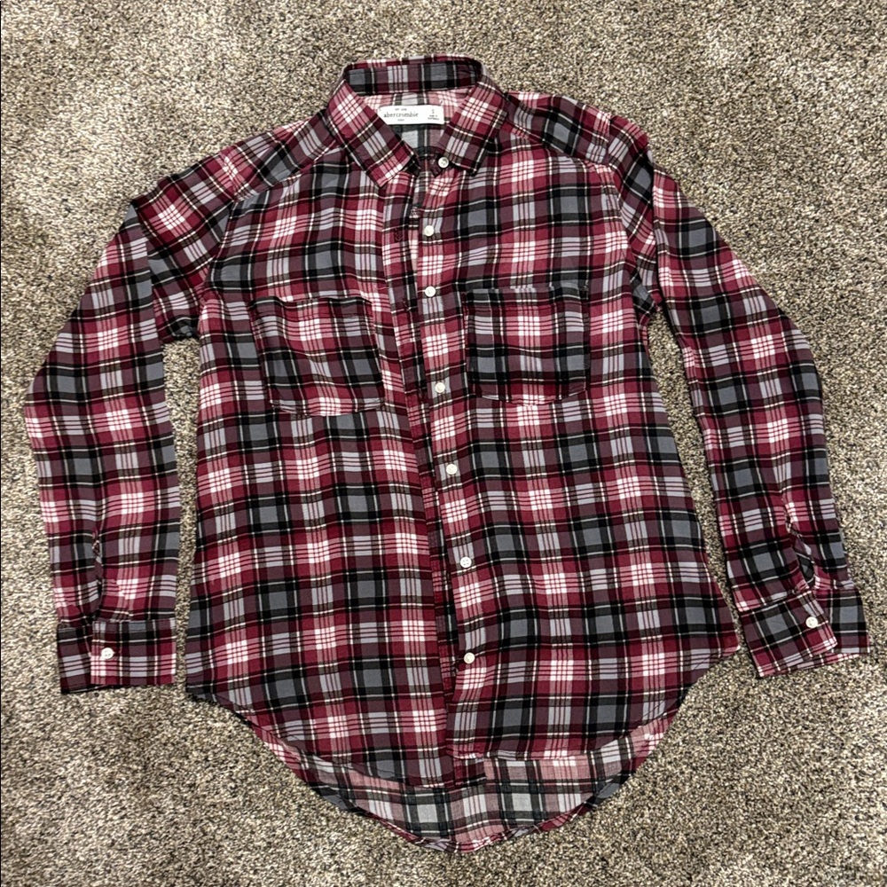 Girls Abercrombie & Fitch Burgundy and Black Plaid Shirt Size Small